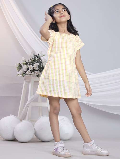 girls checkered short sleeve a-line dress - 22080654 - Standard Image - 0