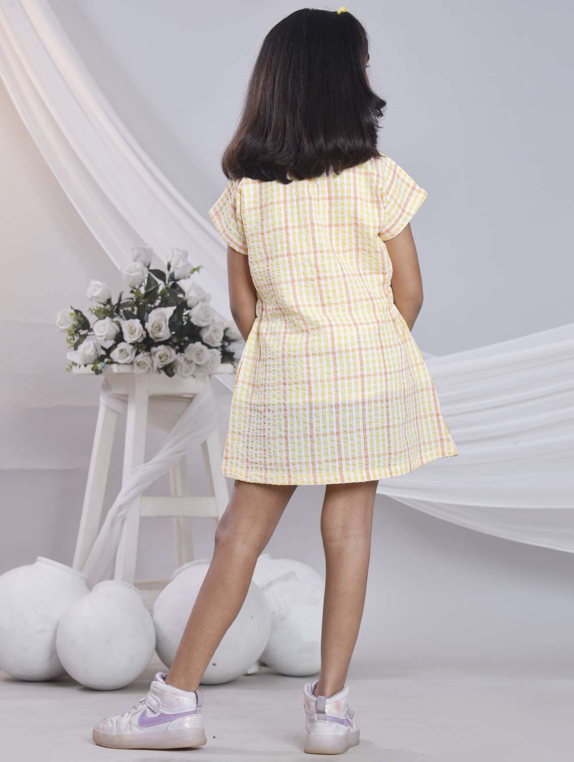 girls checkered short sleeve a-line dress - 22080654 - Standard Image - 3