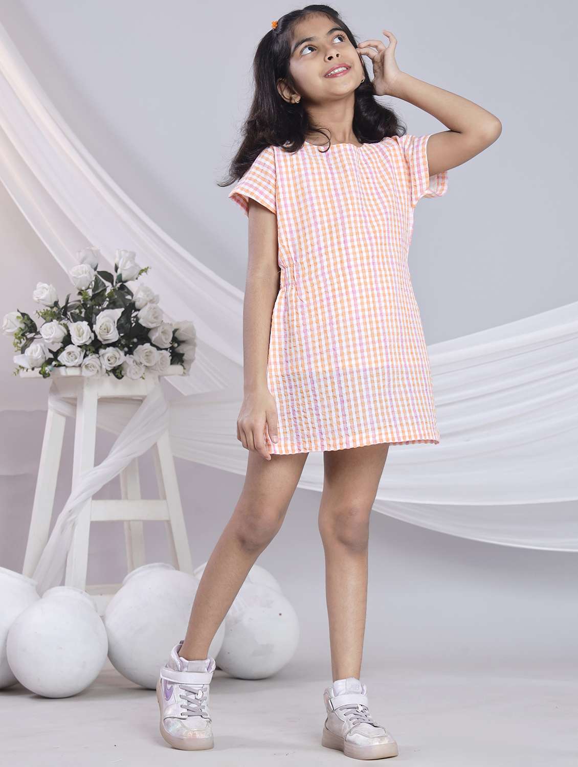 girls checkered short sleeve a-line dress - 22080655 - Standard Image - 5