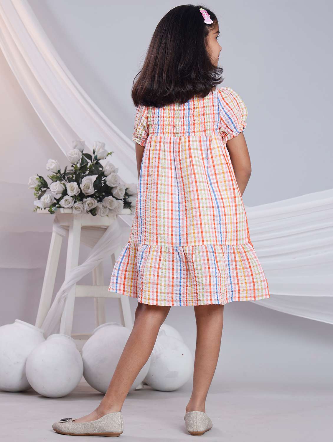 Girls Checkered Off Shoulder Tiered Dress - 22080656 -  Standard Image - 3