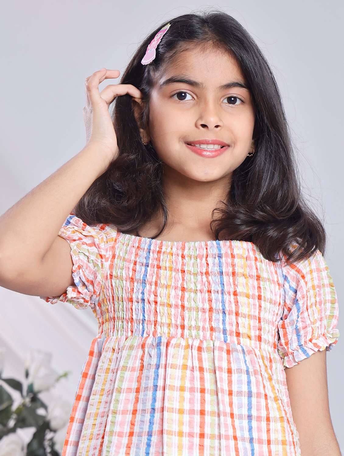 Girls Checkered Off Shoulder Tiered Dress - 22080656 -  Standard Image - 5