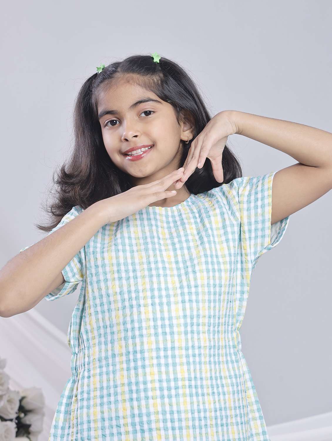 girls checkered short sleeve a-line dress - 22080658 - Standard Image - 5