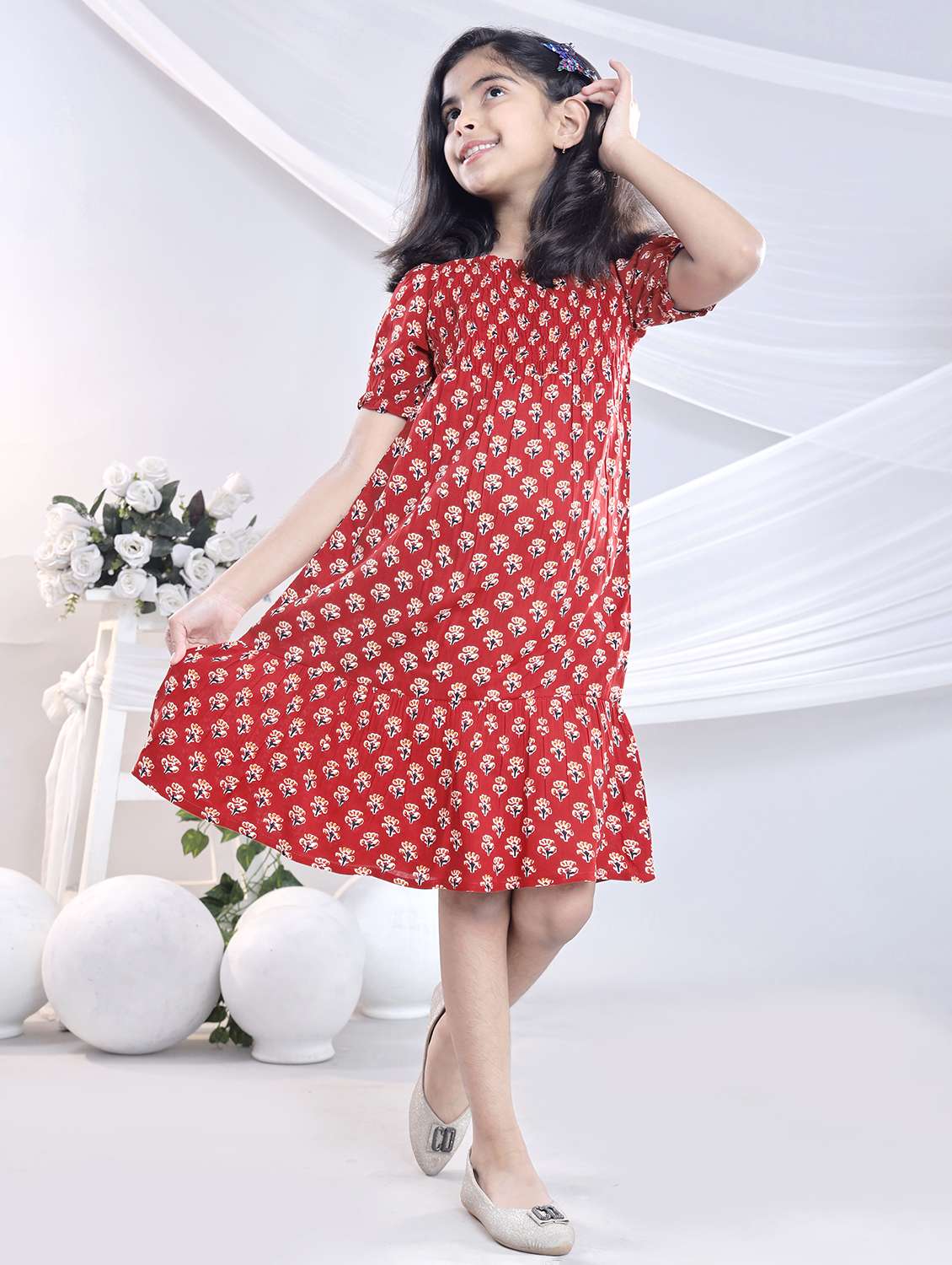 girls polka doted off shoulder tiered dress - 22080660 - Standard Image - 3
