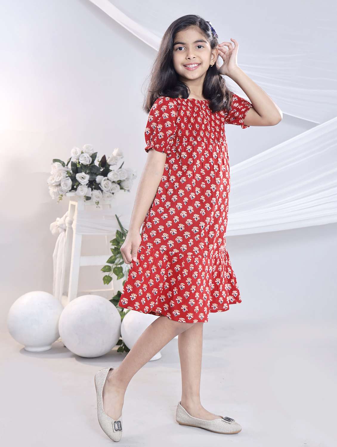 girls polka doted off shoulder tiered dress - 22080660 - Standard Image - 5