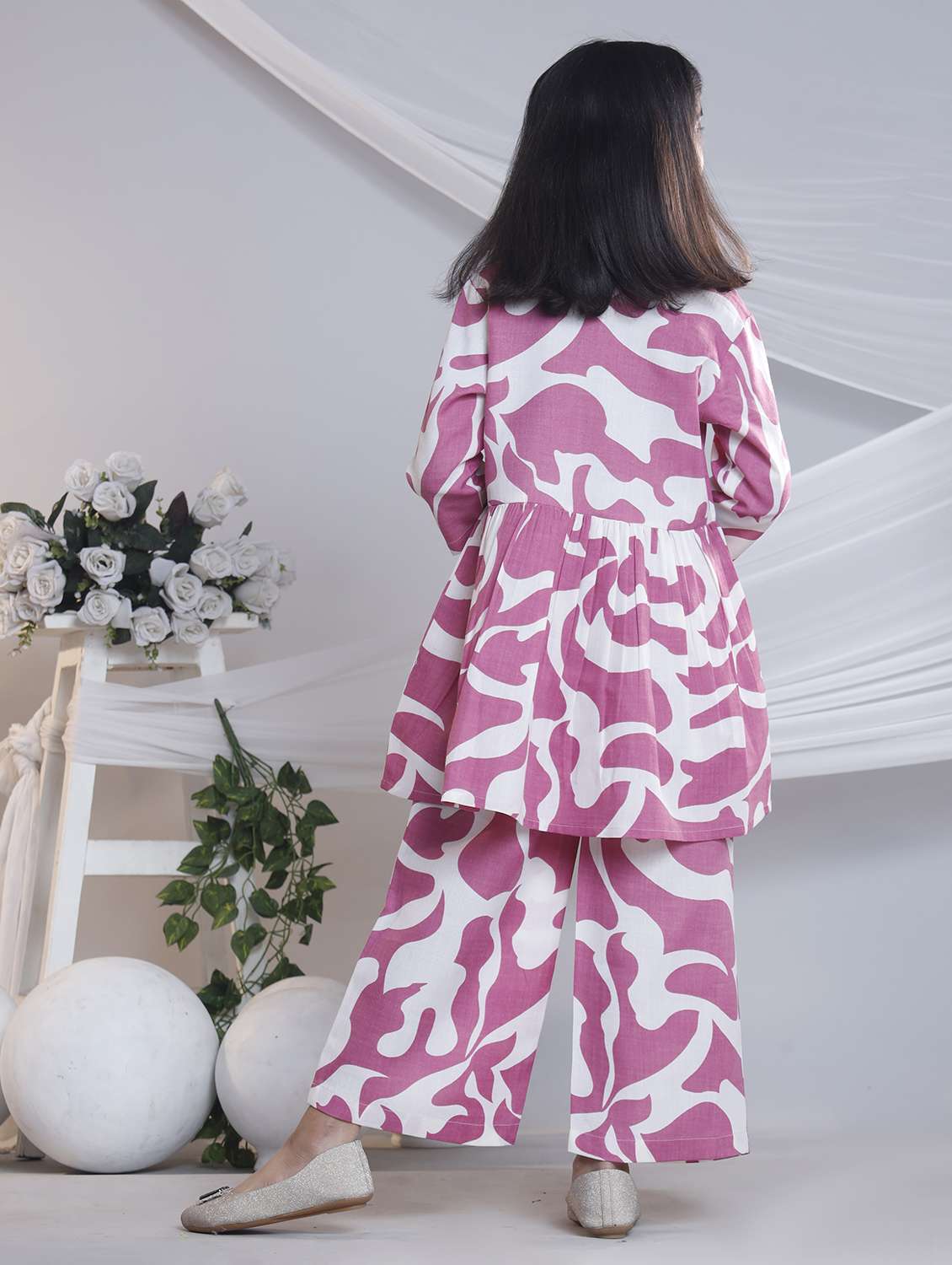 girls printed three quarter sleeve kurta and palazzo set  - 22080664 -  Standard Image - 3