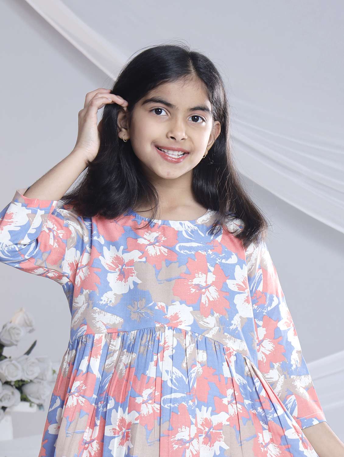girls printed three quarter sleeve kurta and palazzo set  - 22080665 -  Standard Image - 5