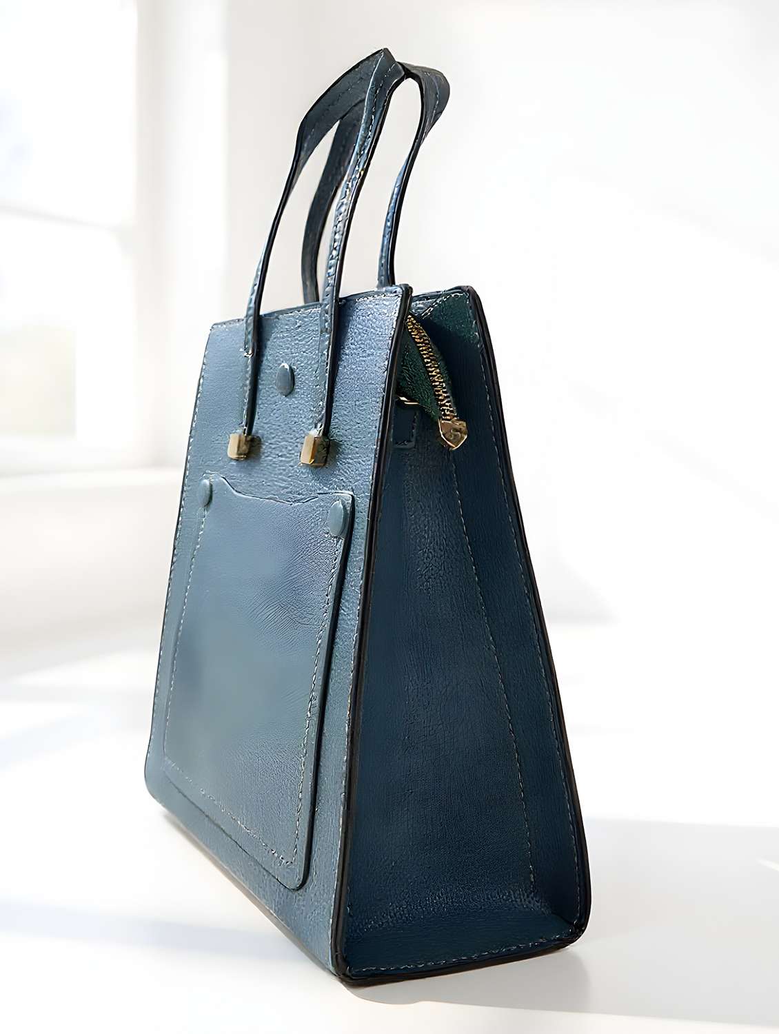 blue textured handbag with detachable strap - 22080788 - Standard Image - 3