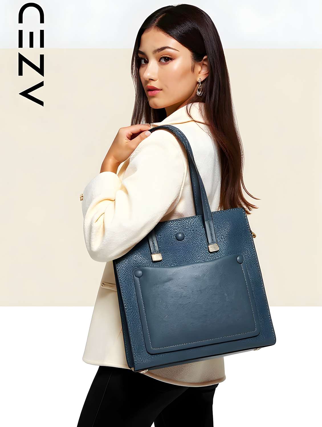 blue textured handbag with detachable strap - 22080788 - Standard Image - 5