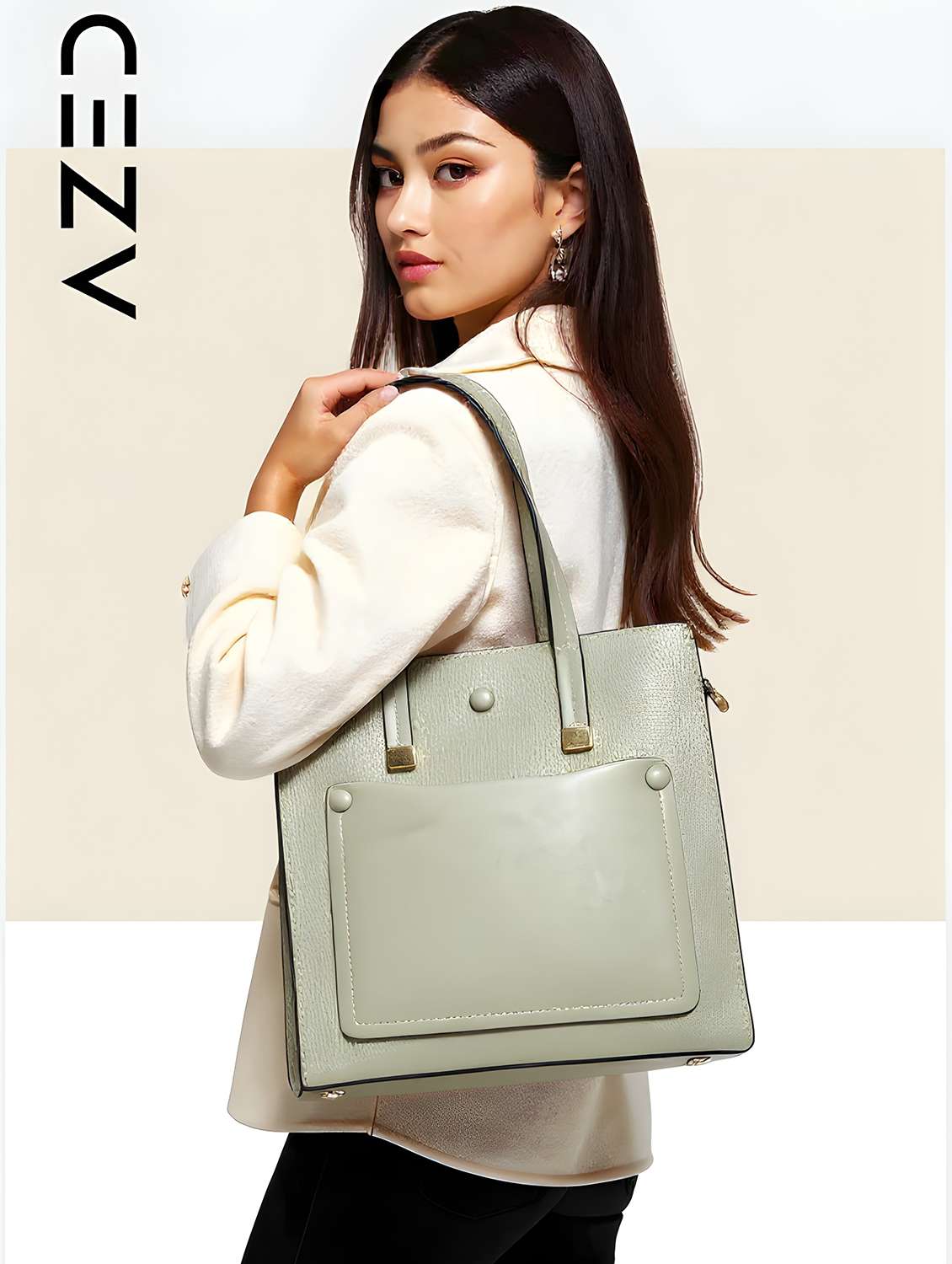 green textured handbag with detachable strap - 22080789 - Standard Image - 5