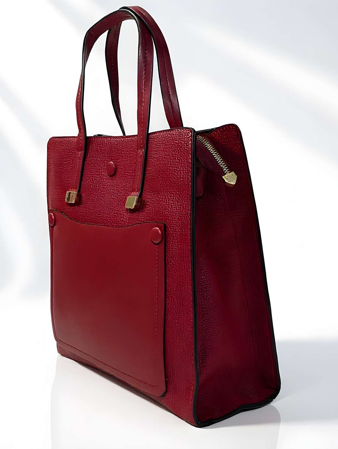 maroon textured handbag with detachable strap - 22080790 - Standard Image - 3