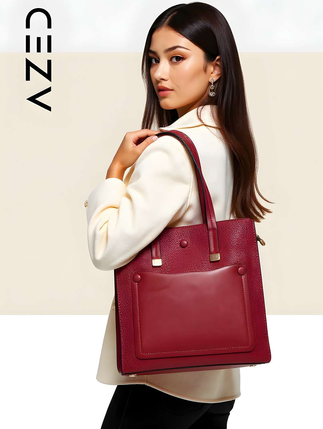 maroon textured handbag with detachable strap - 22080790 - Standard Image - 5