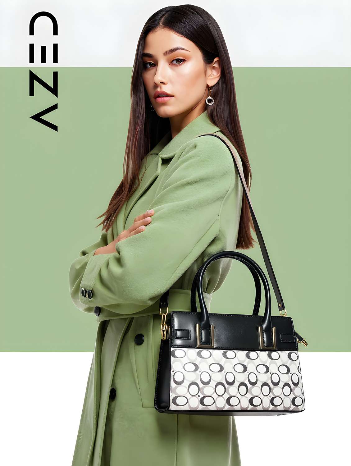 geometric print black and white handbag - 22080791 - Standard Image - 5