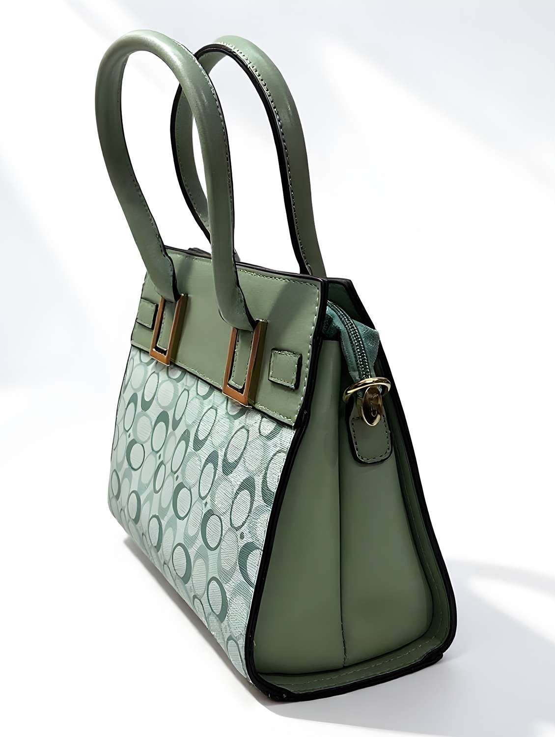 green geometric print handbag with handle - 22080792 - Standard Image - 3