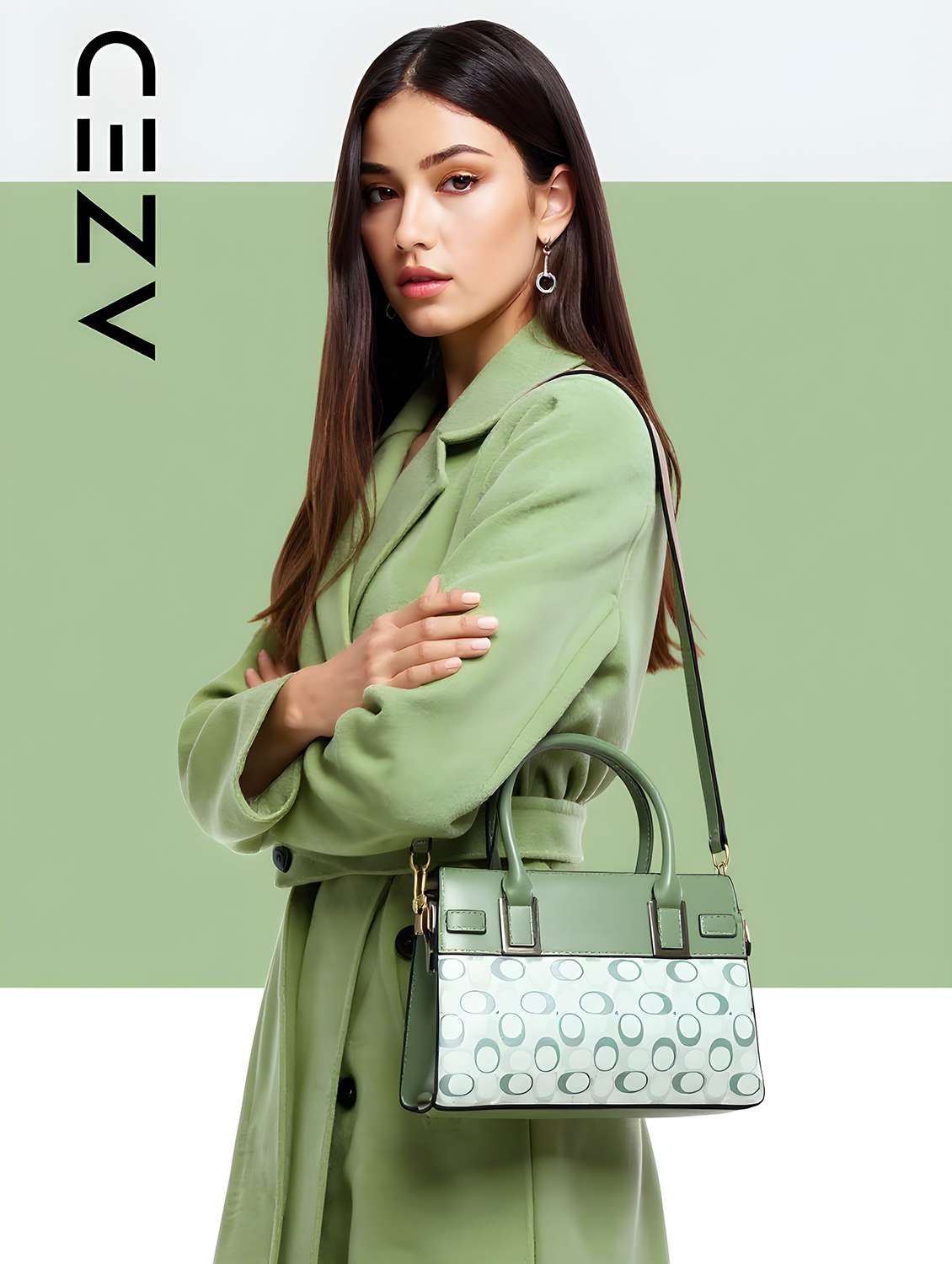green geometric print handbag with handle - 22080792 - Standard Image - 5