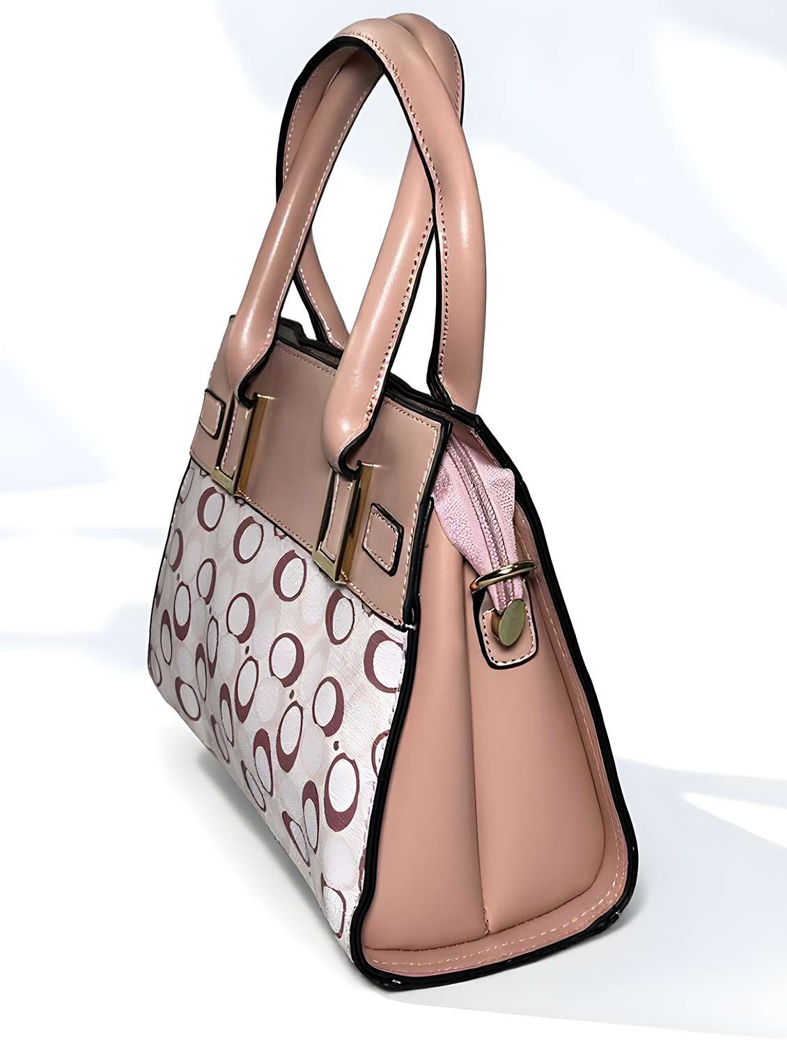 peach geometric print handbag with handle - 22080794 - Standard Image - 3