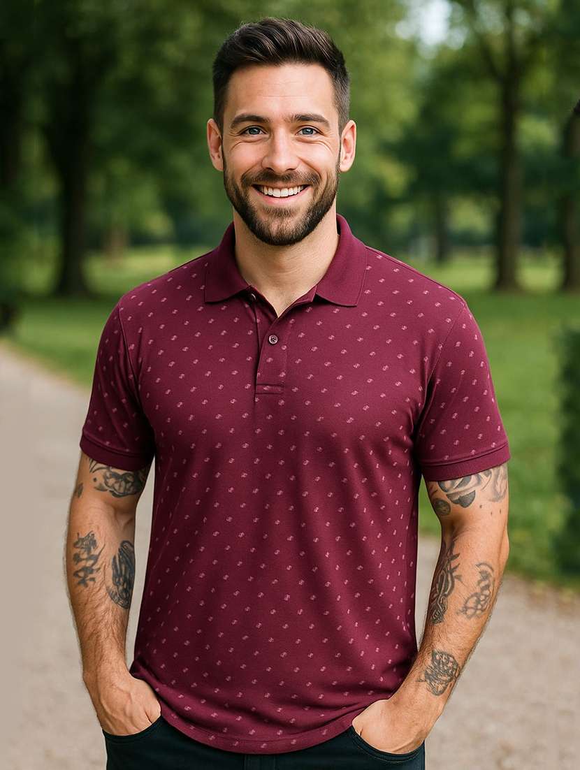 men printed short sleeve regular fit polo t-shirt - 22080912 -  Zoom Image - 0