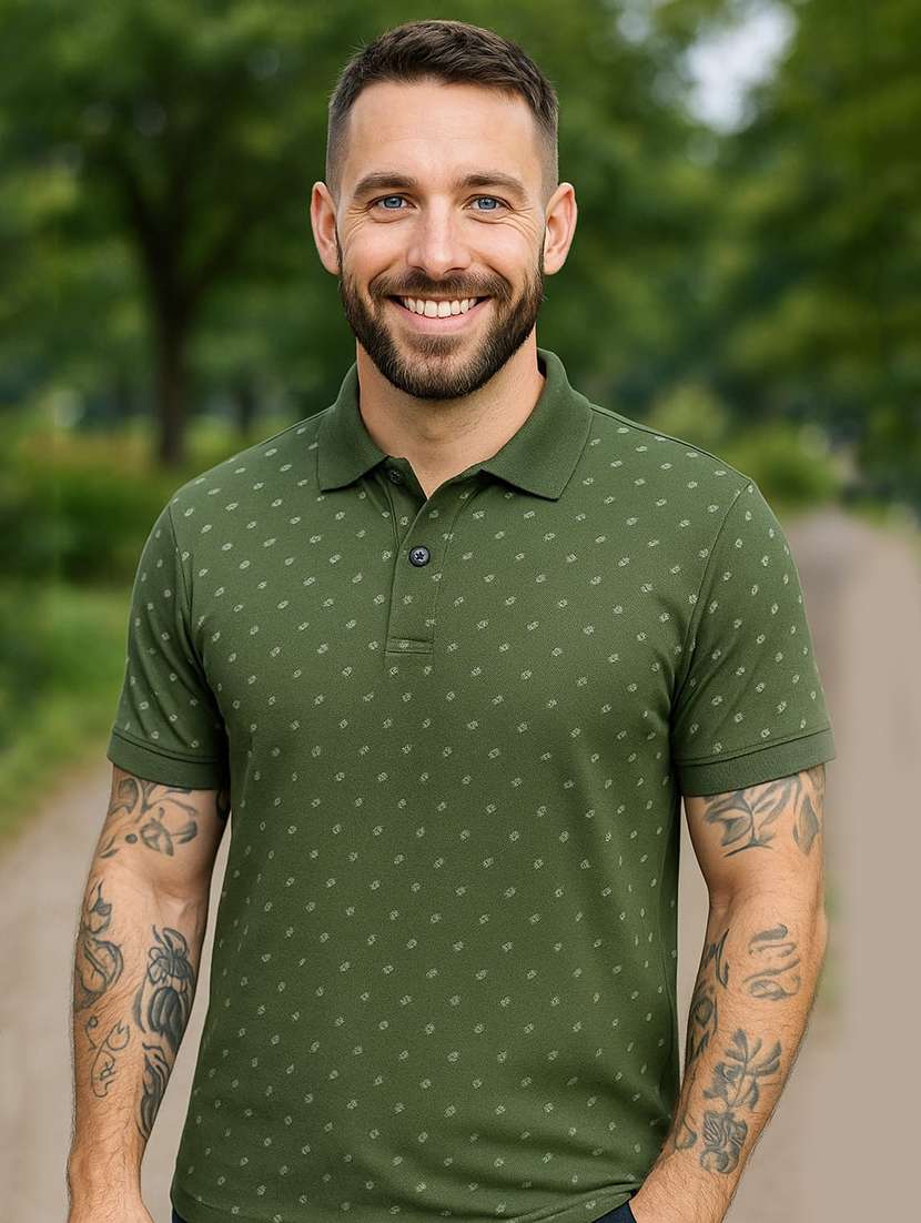 men printed short sleeve regular fit polo t-shirt - 22080913 - Zoom Image - 0