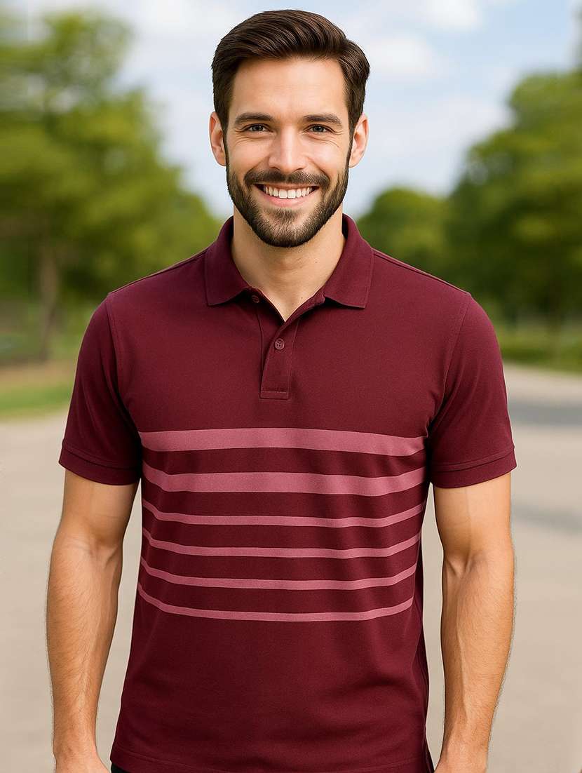 men striped short sleeve regular fit polo t-shirt - 22080915 - Zoom Image - 0