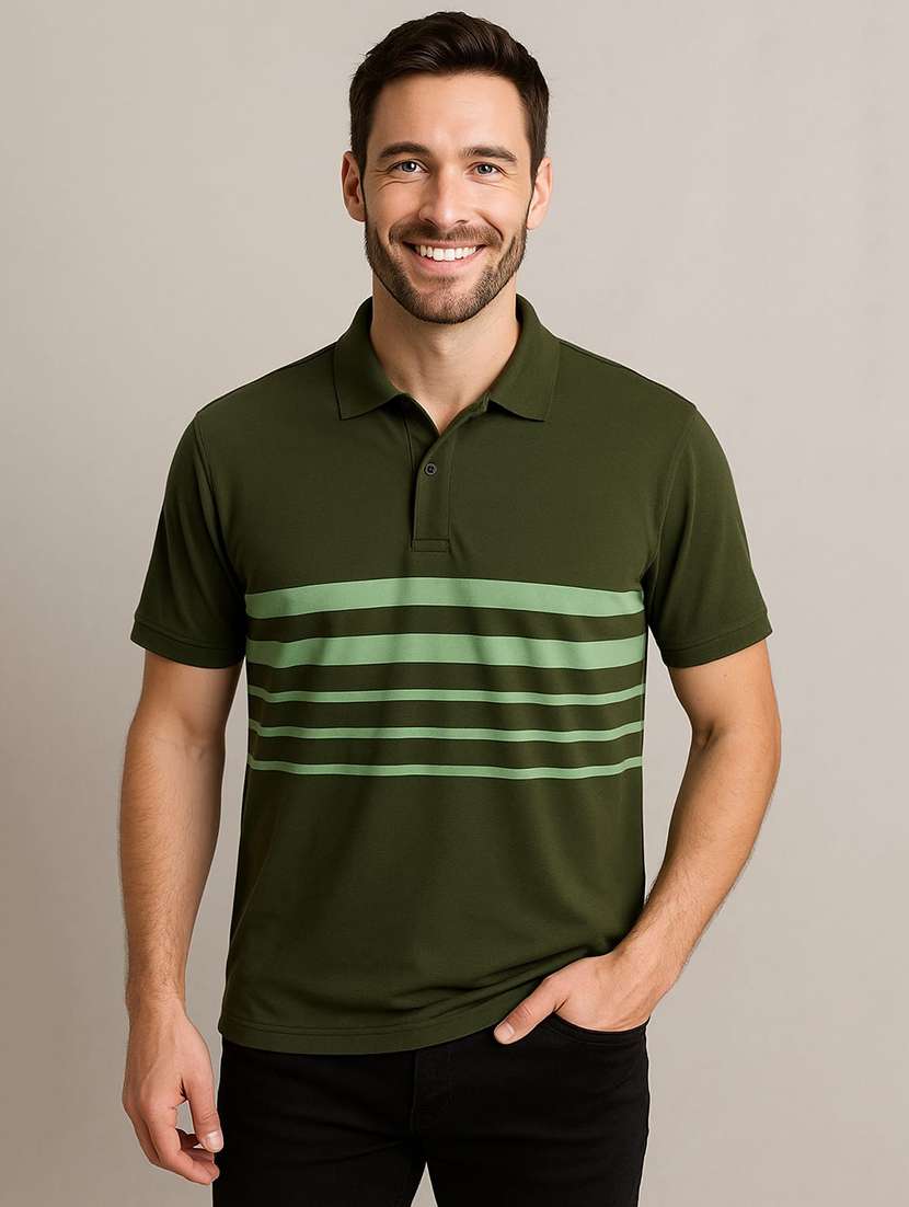 men striped short sleeve regular fit polo t-shirt
