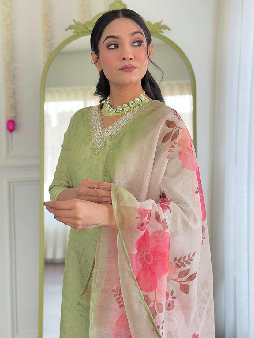women embroidered three quarter sleeve kurta pant with dupatta set - 22080921 - Standard Image - 3
