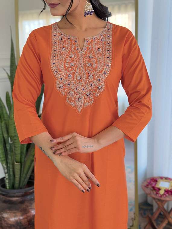 women embroidered three quarter sleeve kurta pant with dupatta set - 22080925 - Standard Image - 3
