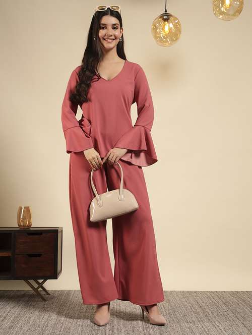 women solid top and palazzo co-ord set - 22080928 - Standard Image - 0
