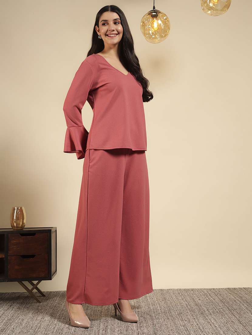 women solid top and palazzo co-ord set - 22080928 - Standard Image - 3