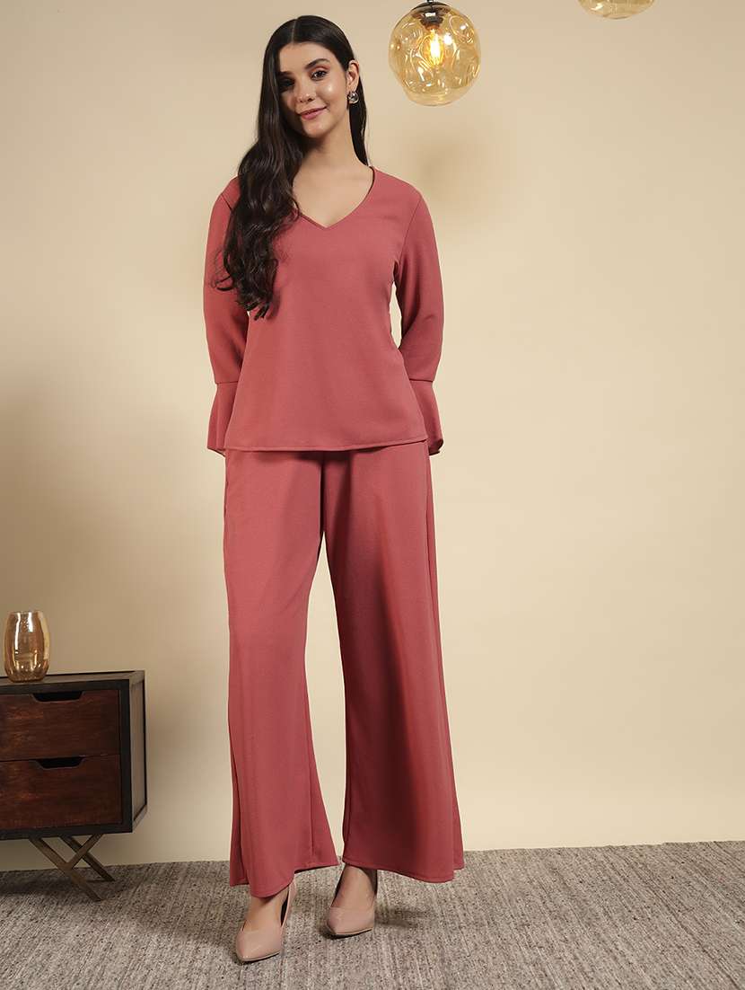 women solid top and palazzo co-ord set - 22080928 - Standard Image - 5