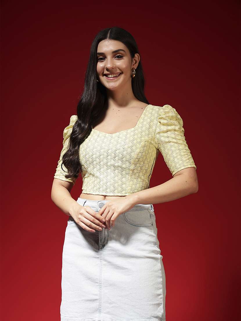 women self design puff sleeve stitched blouse - 22080931 -  Standard Image - 3