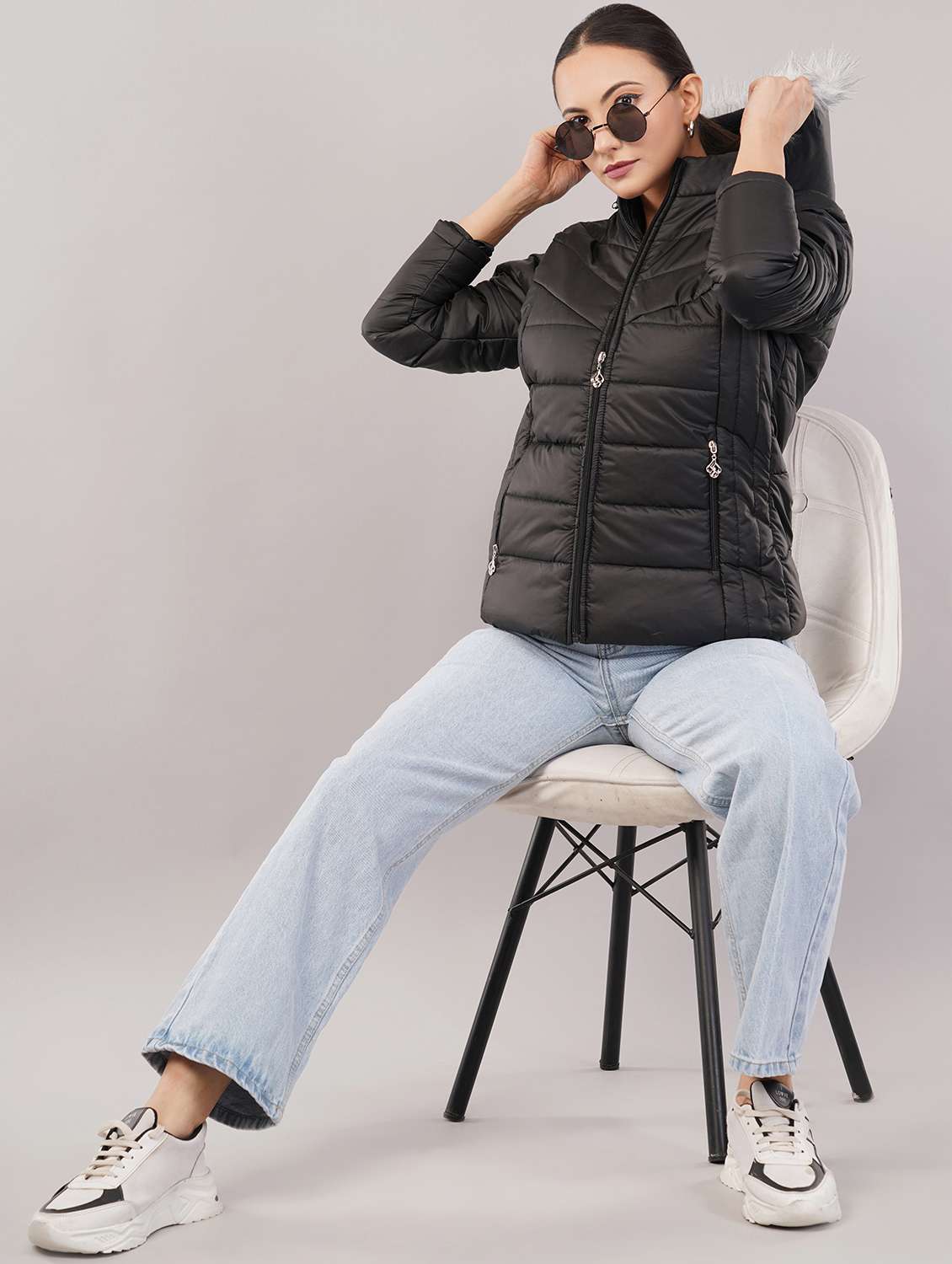women solid long sleeve hooded quilted jacket - 22080937 - Standard Image - 3