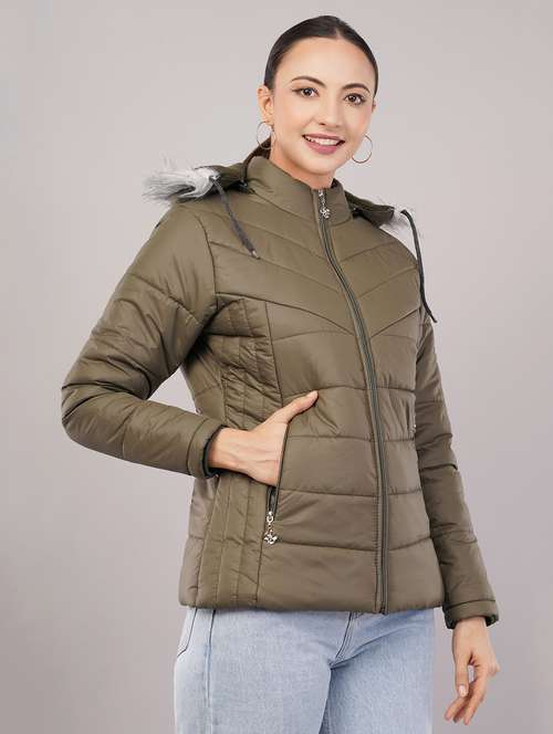 women solid long sleeve hooded quilted jacket - 22080938 -  Standard Image - 0