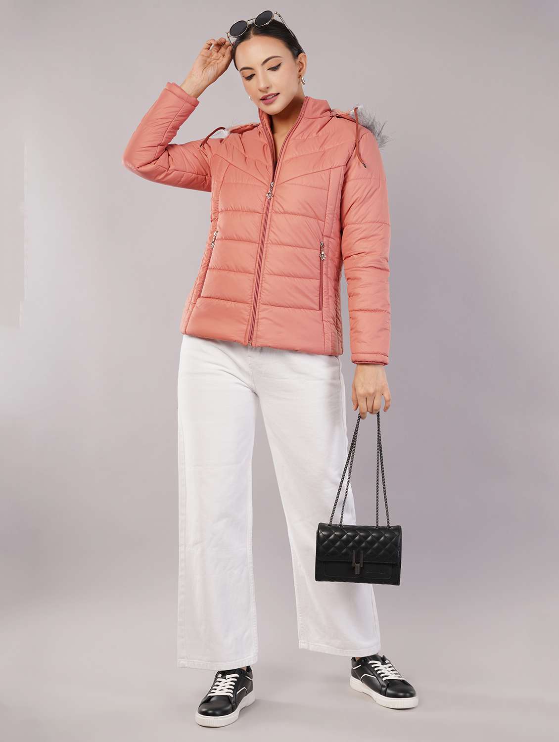 women solid long sleeve hooded quilted jacket - 22080939 -  Standard Image - 3