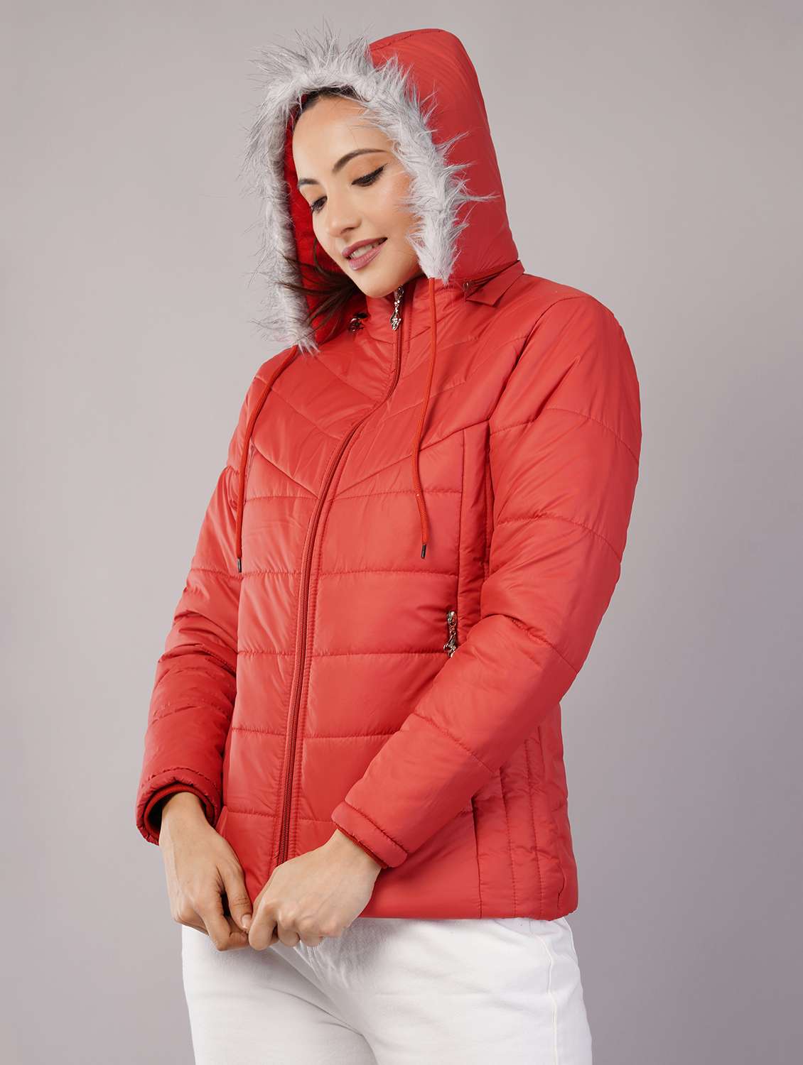 women solid long sleeve hooded quilted jacket - 22080941 -  Zoom Image - 0