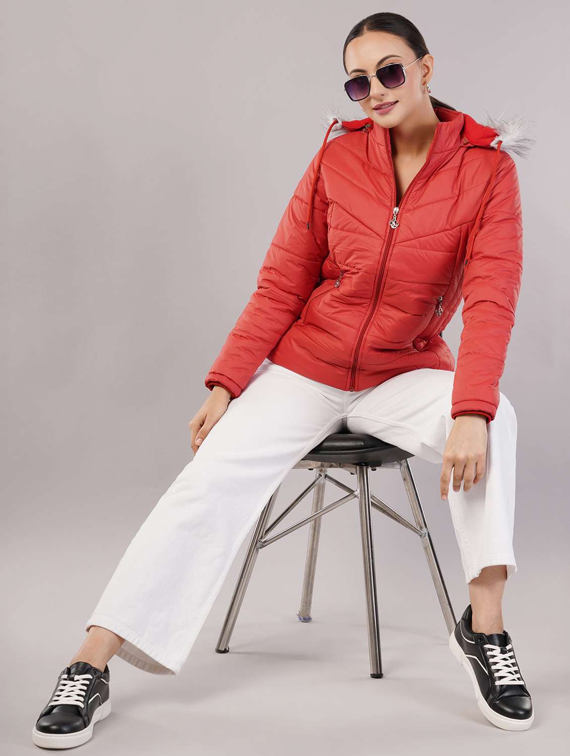 women solid long sleeve hooded quilted jacket - 22080941 - Standard Image - 3