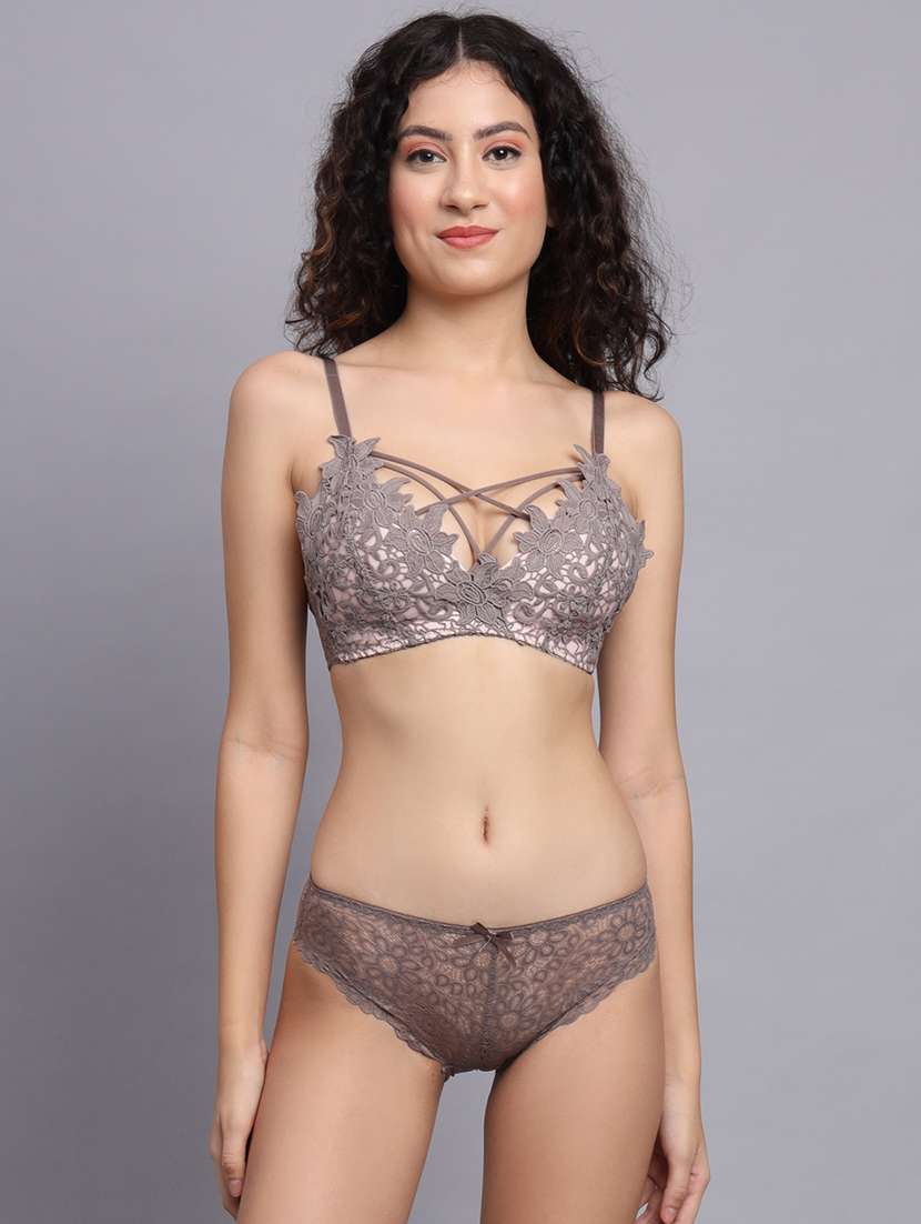 women solid lace bra and panty set