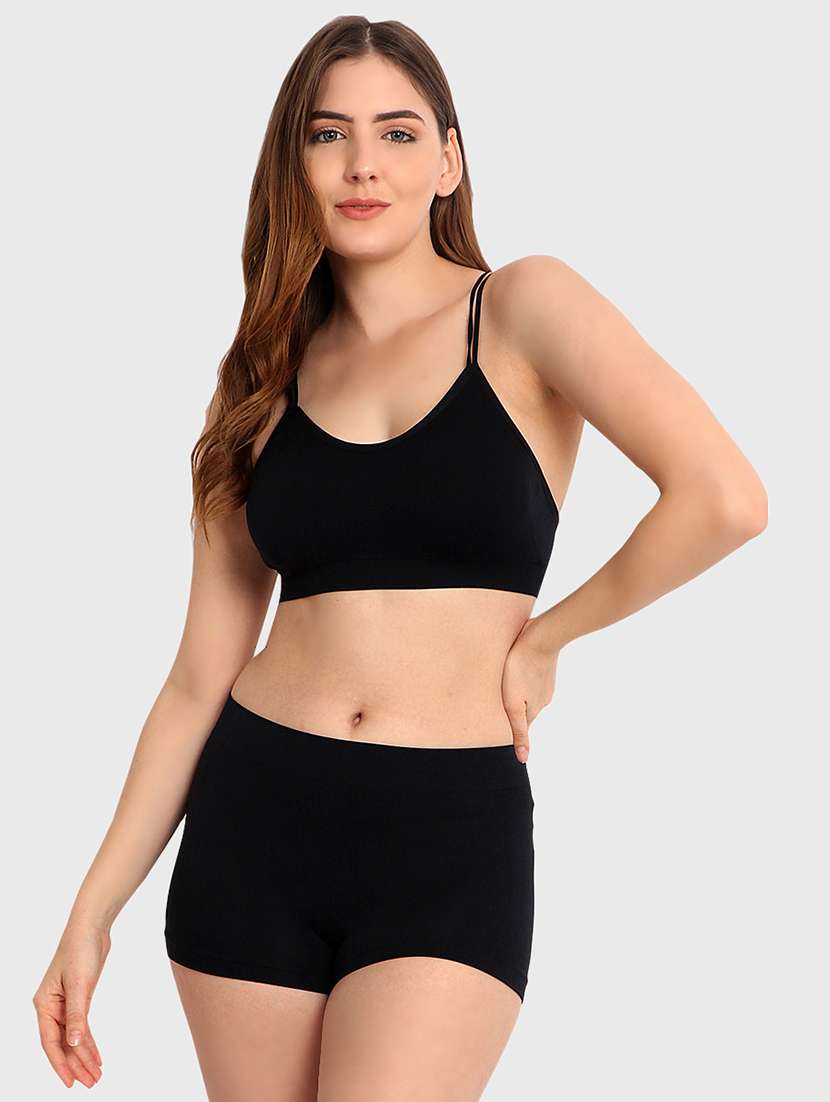 women solid bra and boy shorts set