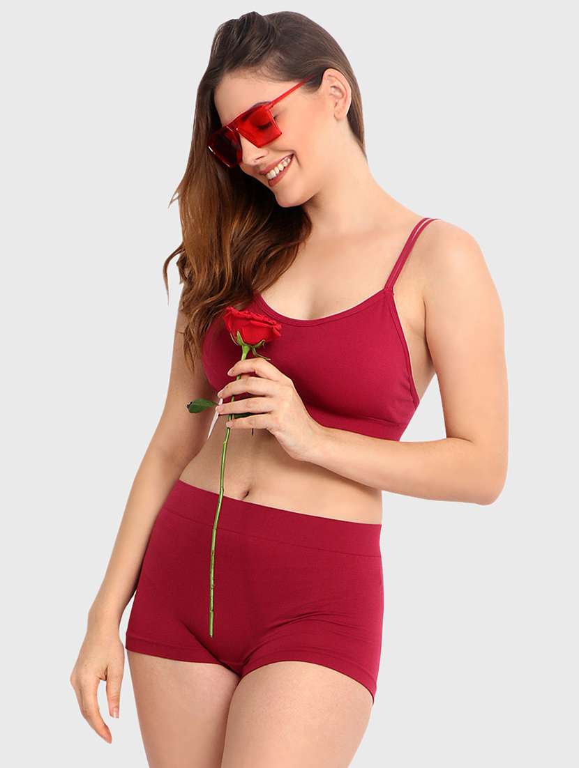 women solid bra and boy shorts set