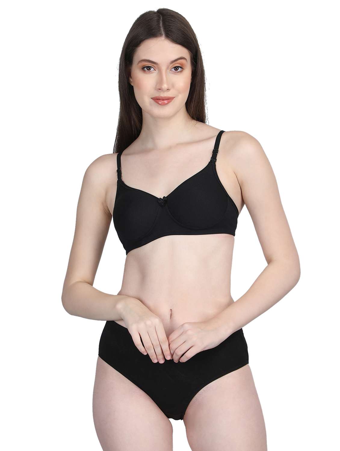 women solid bra and panty set