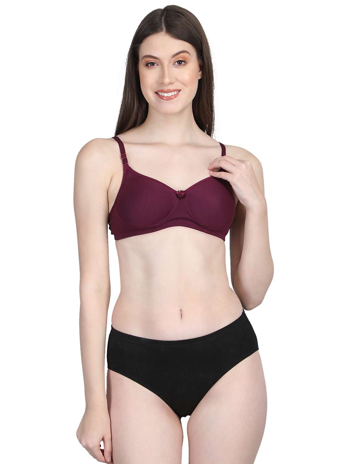 women solid bra and panty set