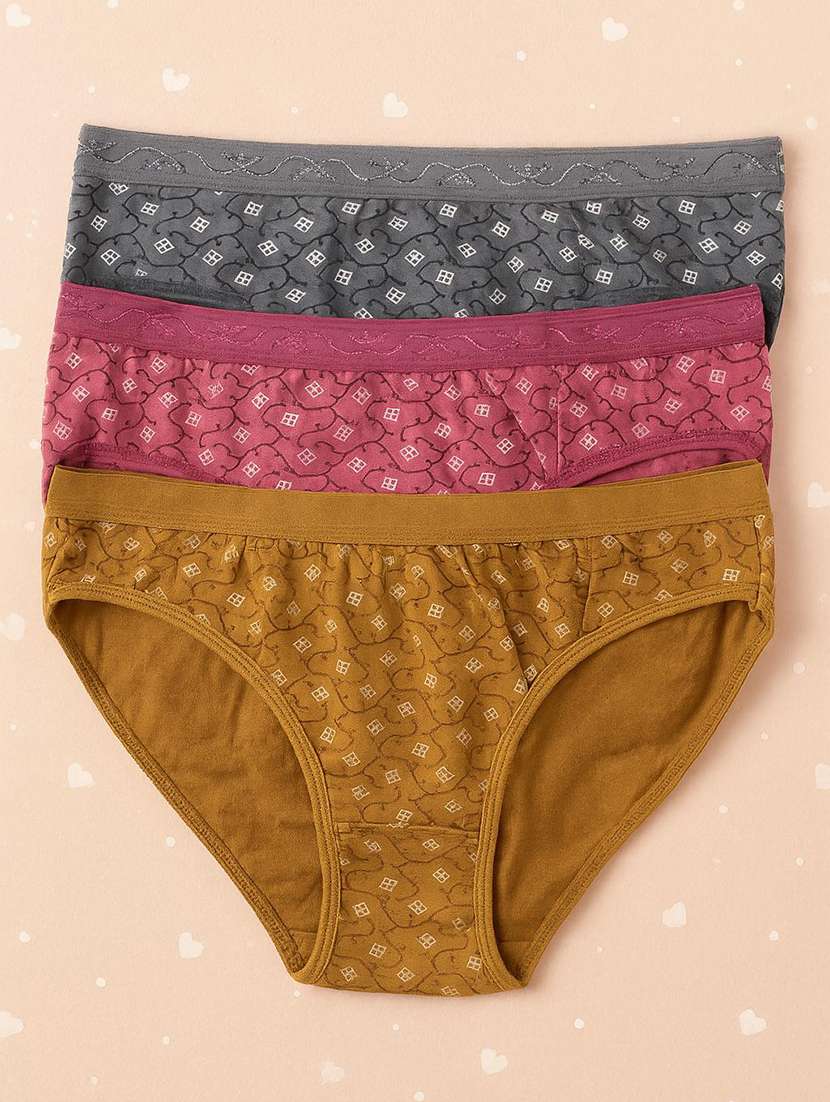 women pack of 3 printed mid rise hipster panty