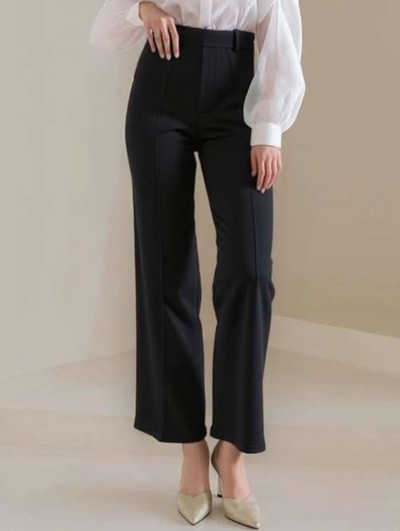 women solid high rise striaght trouser