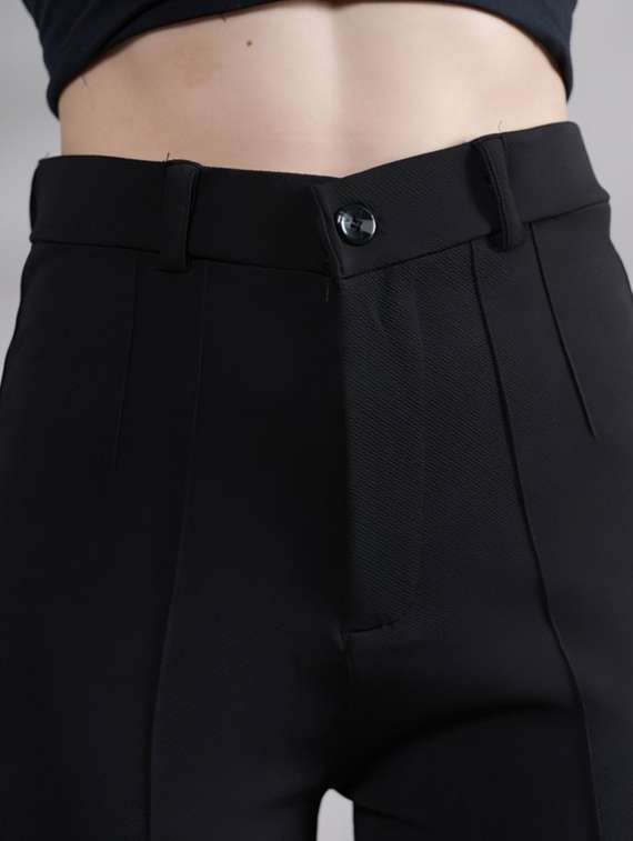 women solid high rise striaght trouser - 22081070 -  Standard Image - 3