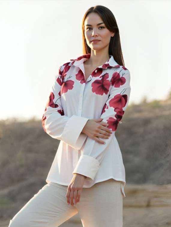 women floral print long sleeve collared shirt - 22081078 -  Zoom Image - 0