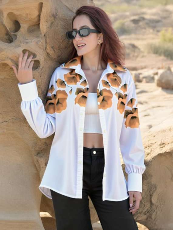 women floral print long sleeve collared shirt - 22081084 -  Zoom Image - 0