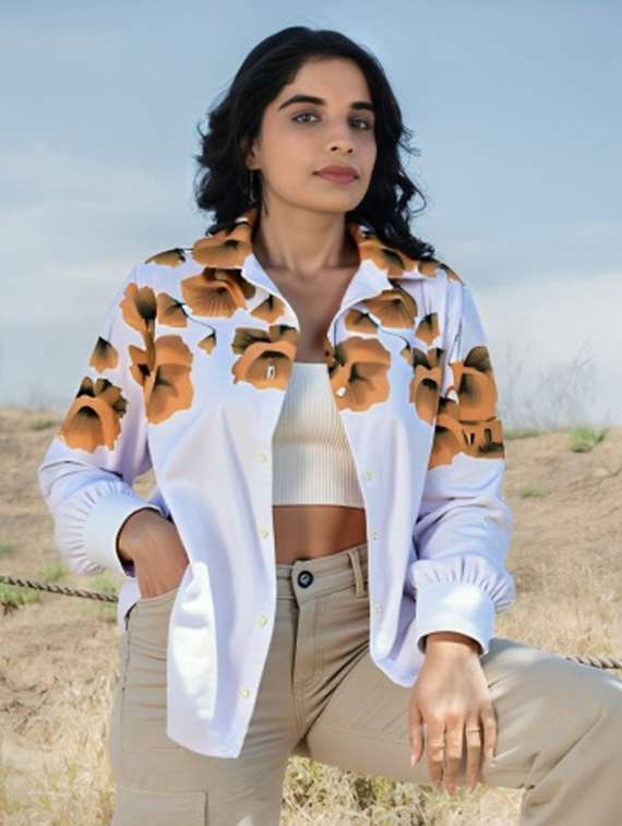 women floral print long sleeve collared shirt - 22081089 -  Zoom Image - 0