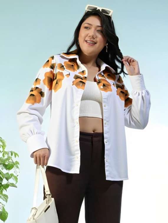 women floral print long sleeve collared shirt