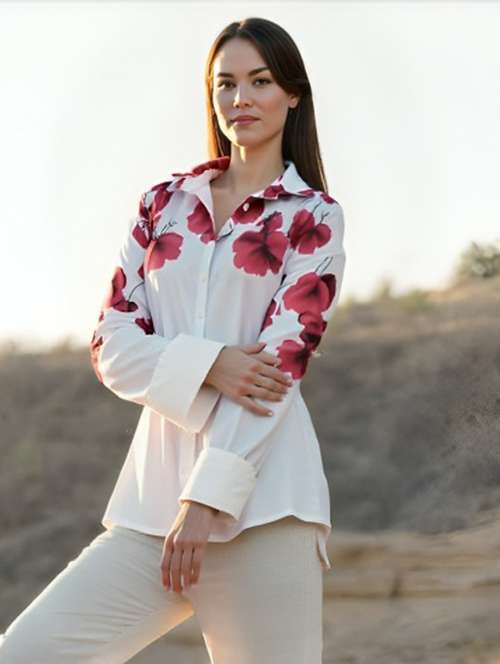 women floral print long sleeve collared shirt - 22081118 -  Standard Image - 0