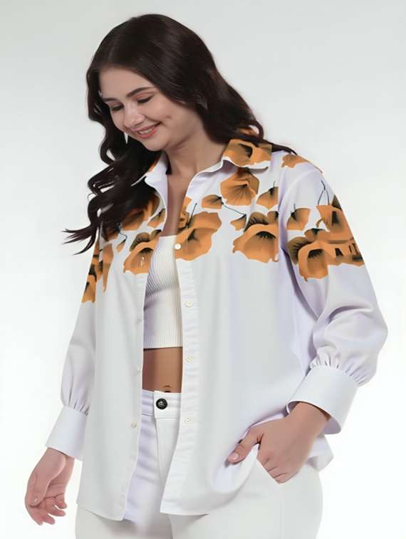 women floral print long sleeve collared shirt