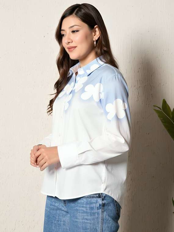 women floral print long sleeve collared shirt - 22081138 -  Zoom Image - 0