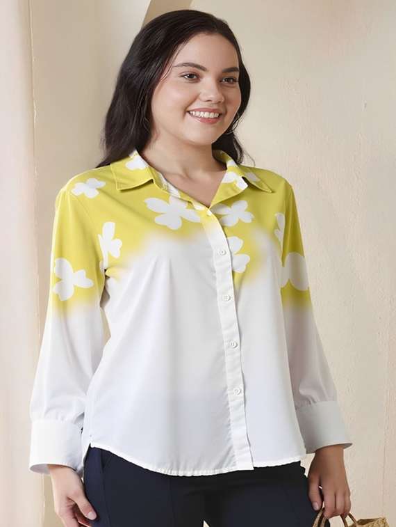 women floral print long sleeve collared shirt